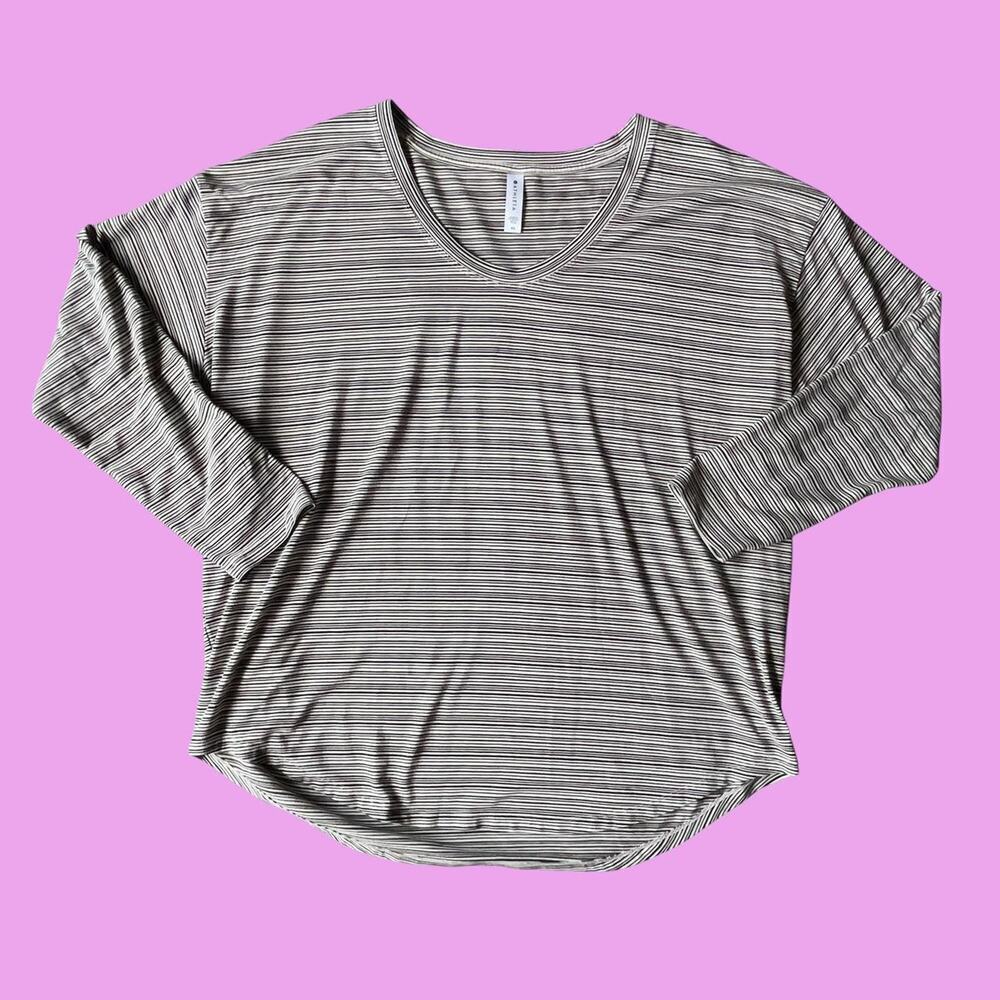 Athleta grey and white striped long sleeve top